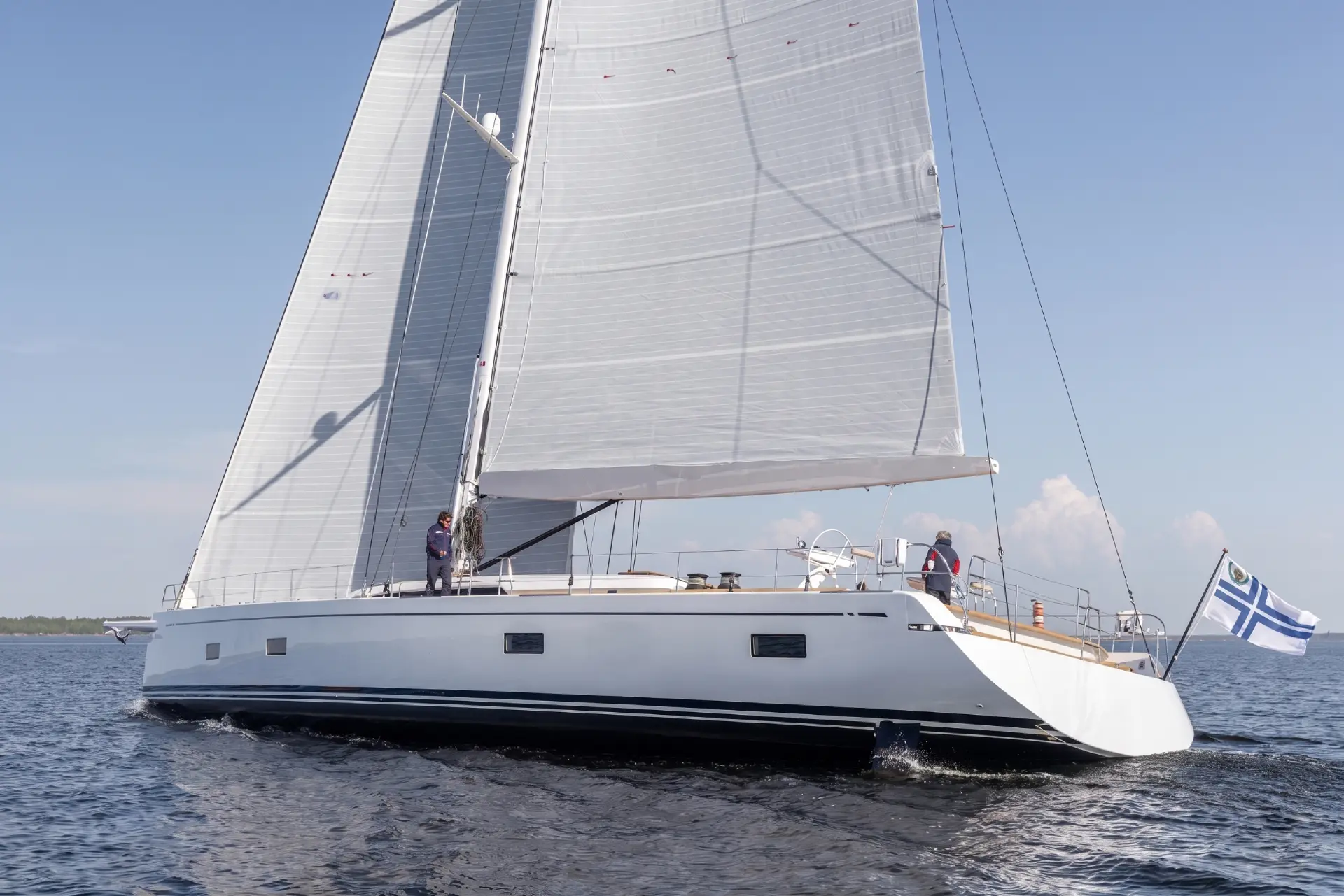 Mainsail flying with telltales visible along the leech