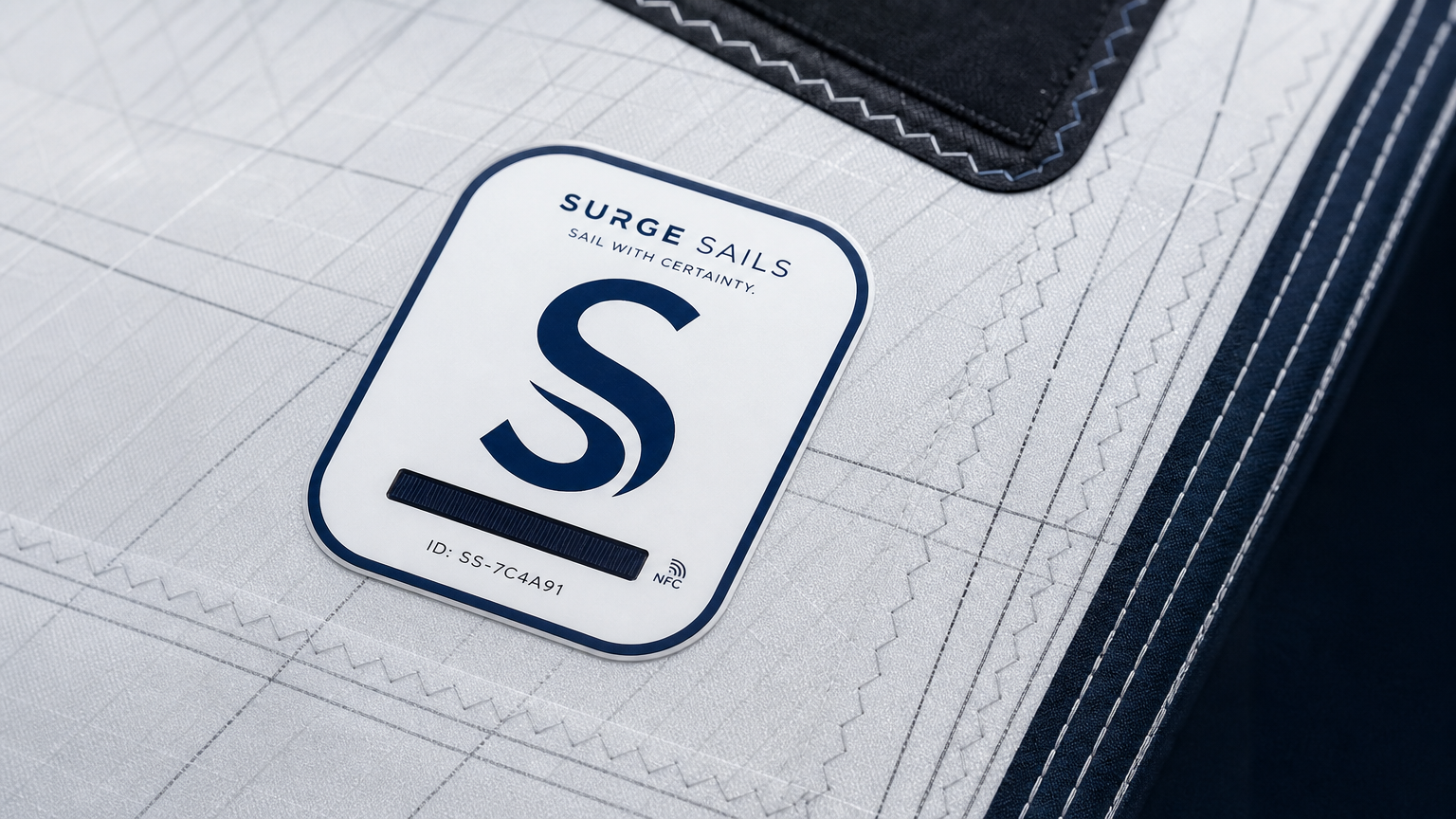 Close view of the SurgeSails Sail Passport identity sticker